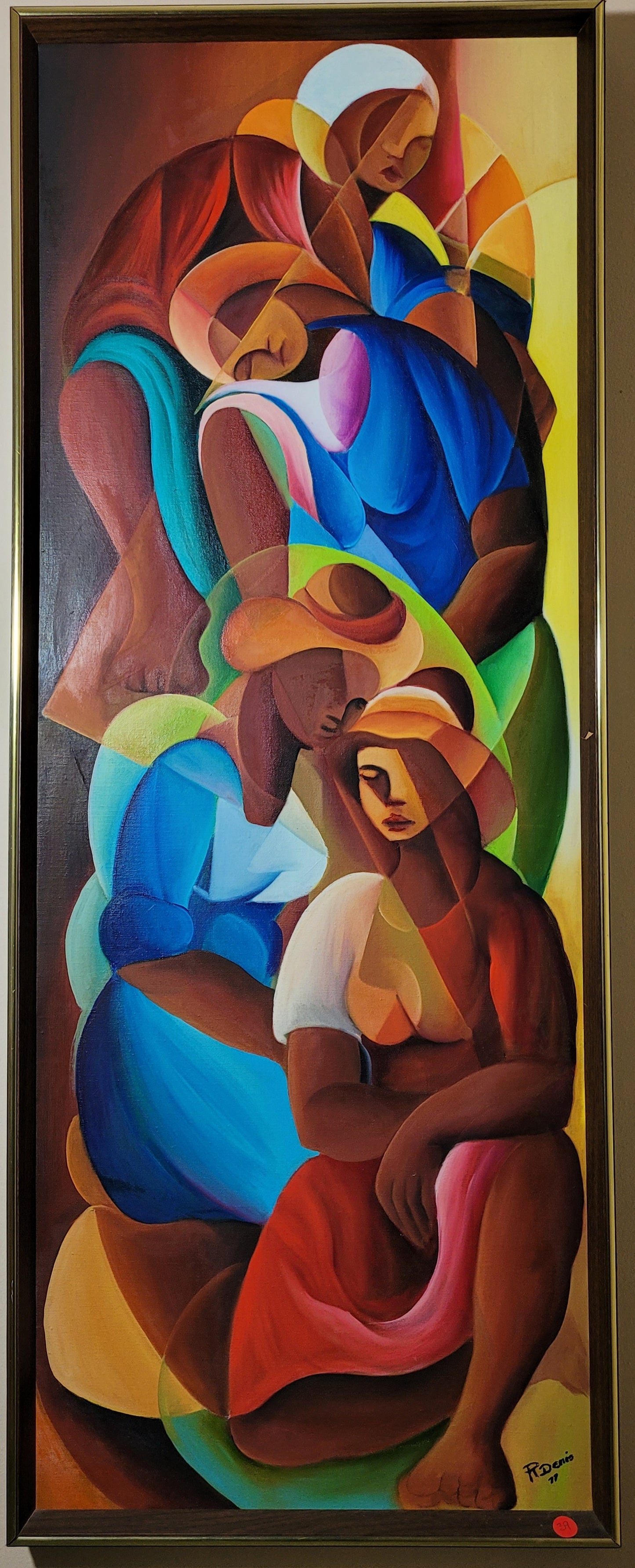 Raphael Denis (1934-2012) 48"x18" Vibrant Female Figures 1977 Acrylic on Canvas Painting#3WF