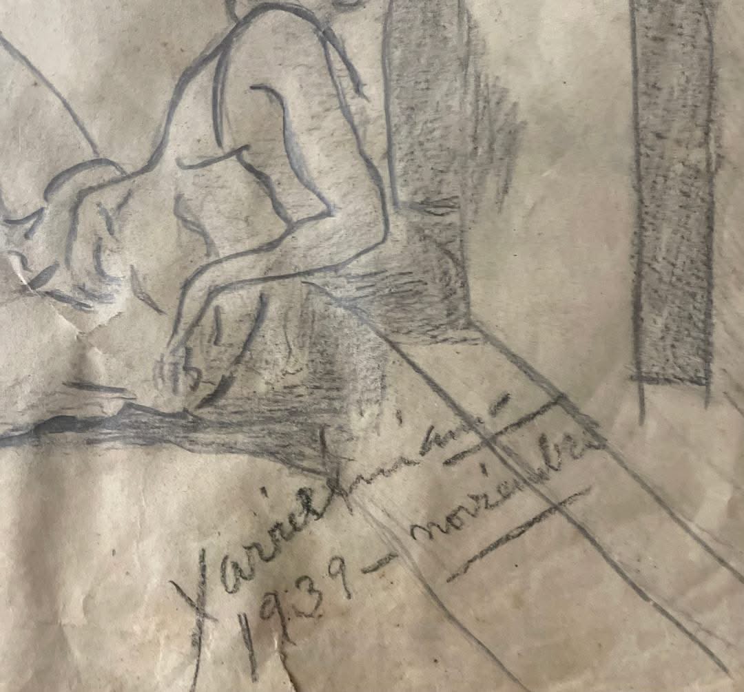 Xavier Amiama (1910-1969) 10.25"x7.75" UNTITLED 1939 Pencil & Ink on Paper Framed Drawing Framed #41-3-96MFN