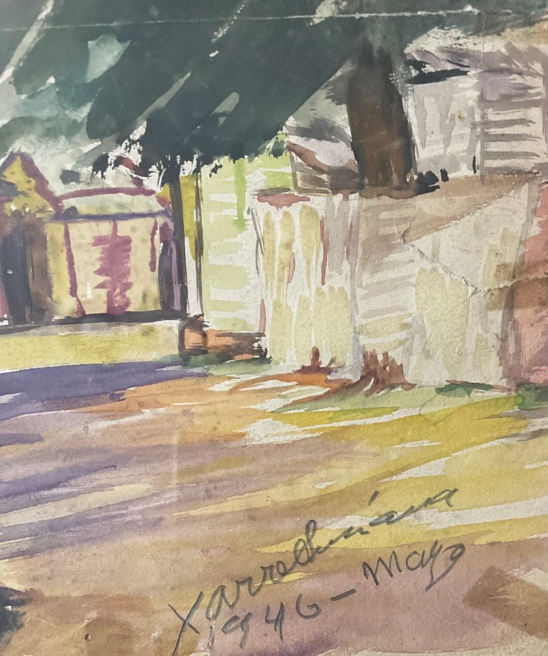 Xavier Amiama (1910-Haïti 1969) 10,78"X8,78" SANS TITRE 1946 Encre de crayon de couleur sur papier Dessin encadré #55-3-96MFN
