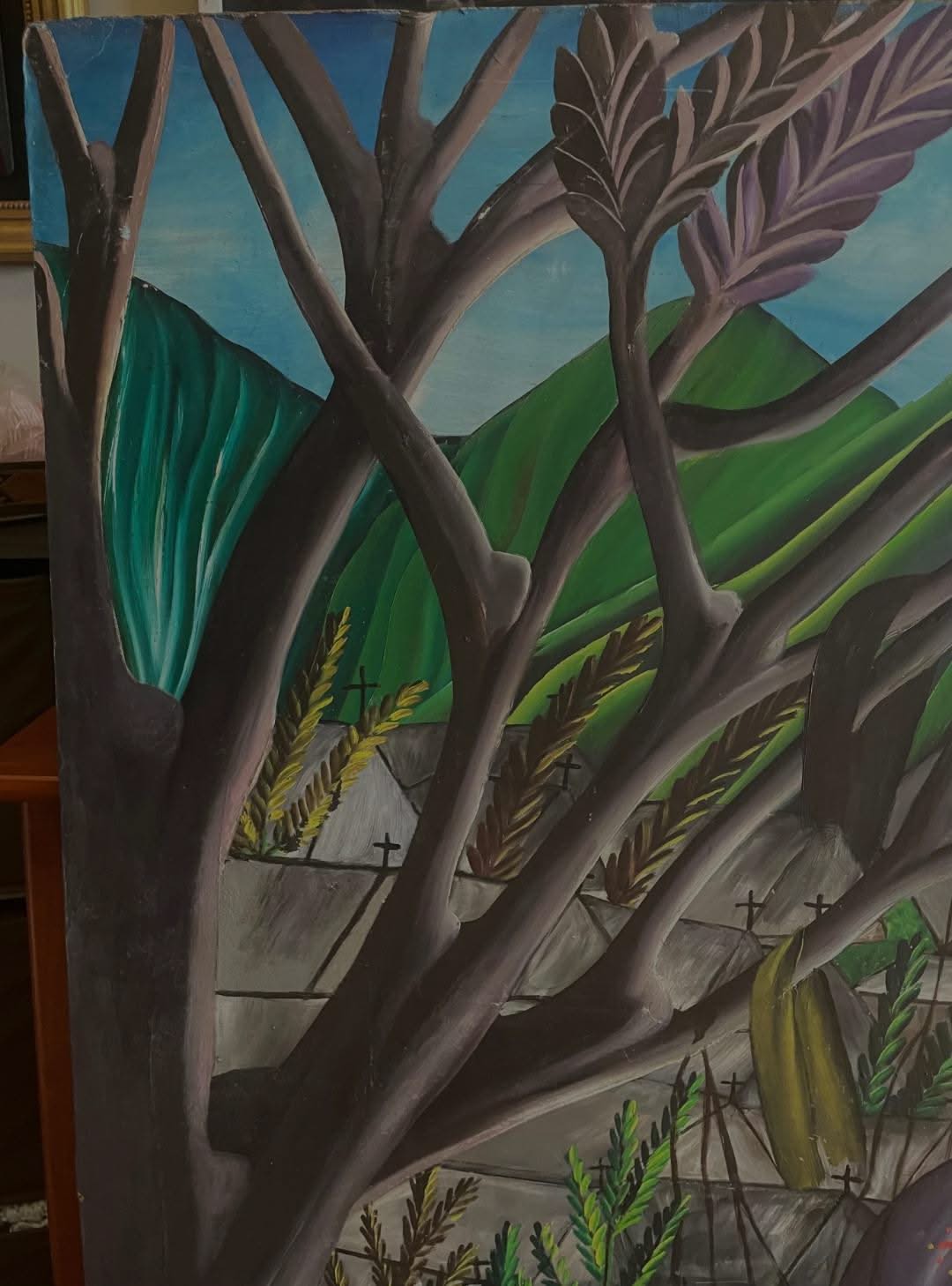 Andre Pierre (Haitian, 1914-2005) 50"x 39" Vodou Ceremony at Cemetery Oil on Masonite Painting #1GSN-NY