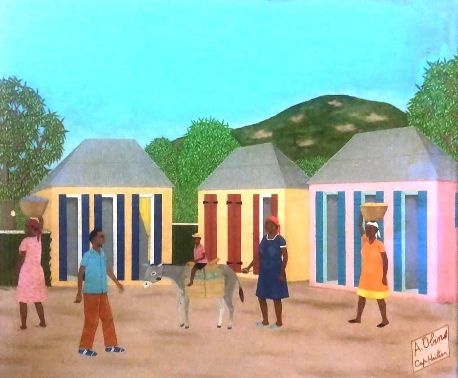 Antoine Obin (1929-1992) 20"x24" Street Scene c1980 Oil on Masonite Painting #3YN