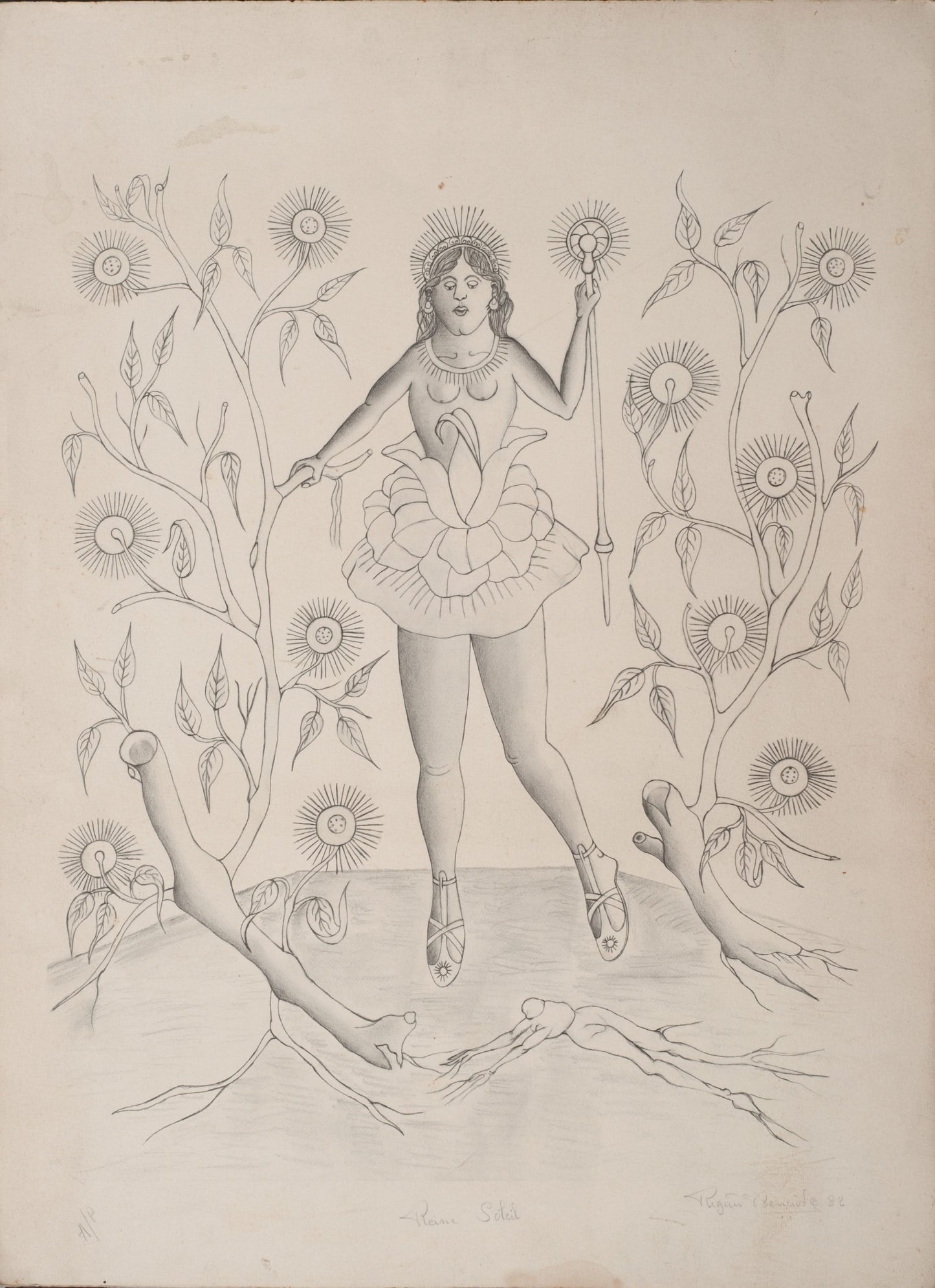 Rigaud Benoit (1911-1986) 30"x22" Reine Soleil 1982 Black and White Artist's Proof On Paper #5/11GSN-Fondation Marie & Georges S. Nader