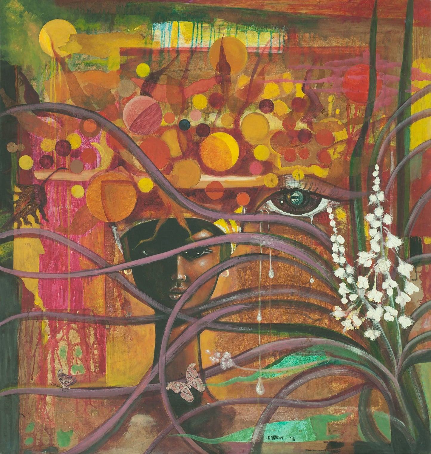 Jean-Claude Castera (1939-1992) Spring 51.5"x48" 1976 Acrylic on Masonite Painting #1-1-93GSN-Fondation Marie & Georges S. Nader