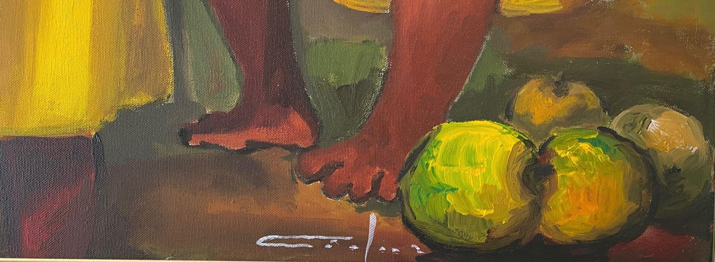 Dieudonne Cedor (1925-2010) 30"x24" Market Women with Fruit c1979 Oil On Canvas Unframed Painting #4ML