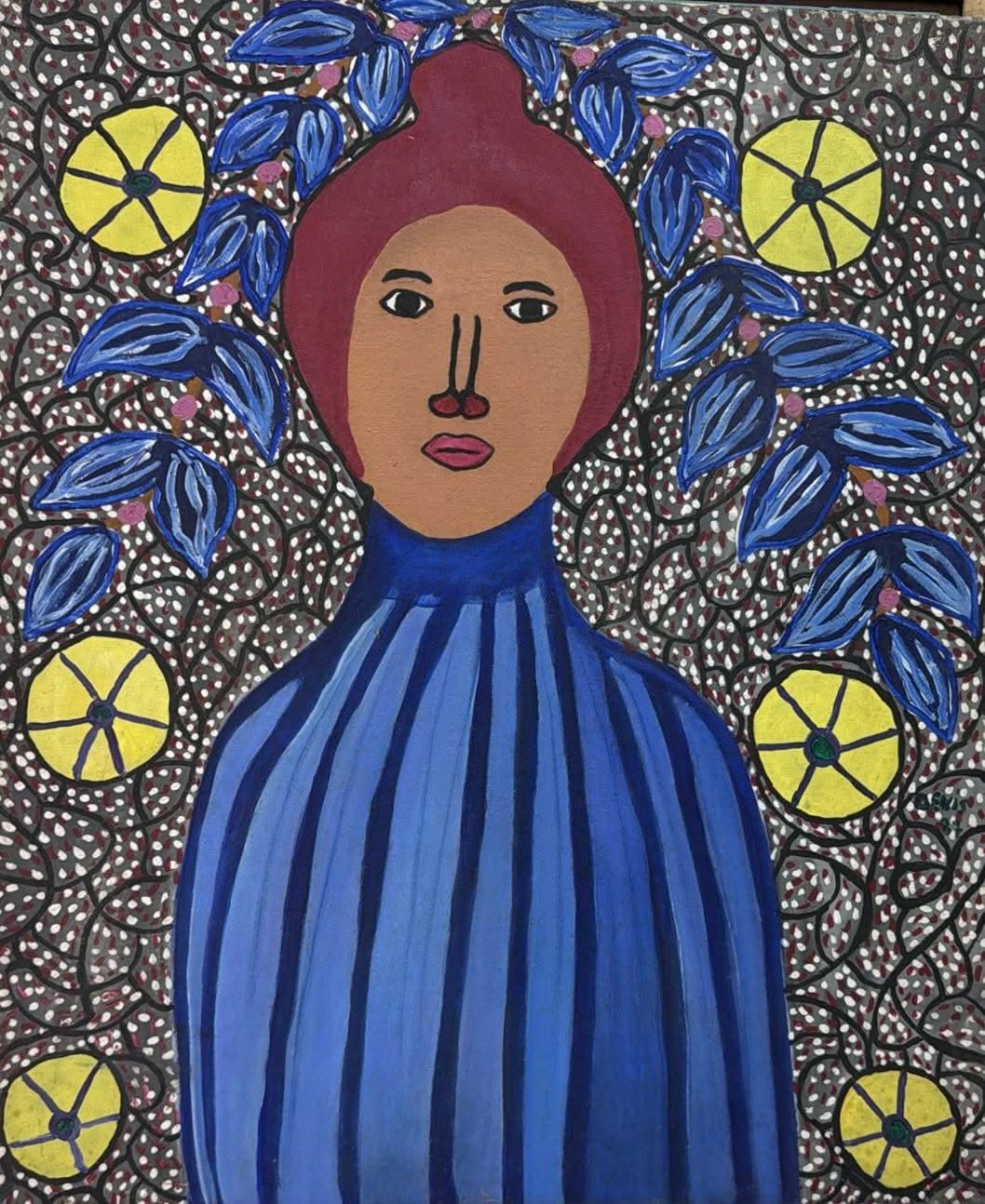 Denis Smith 24"x20" Blue Female 1981 Acrylic on Canvas Painting #3GN-HA