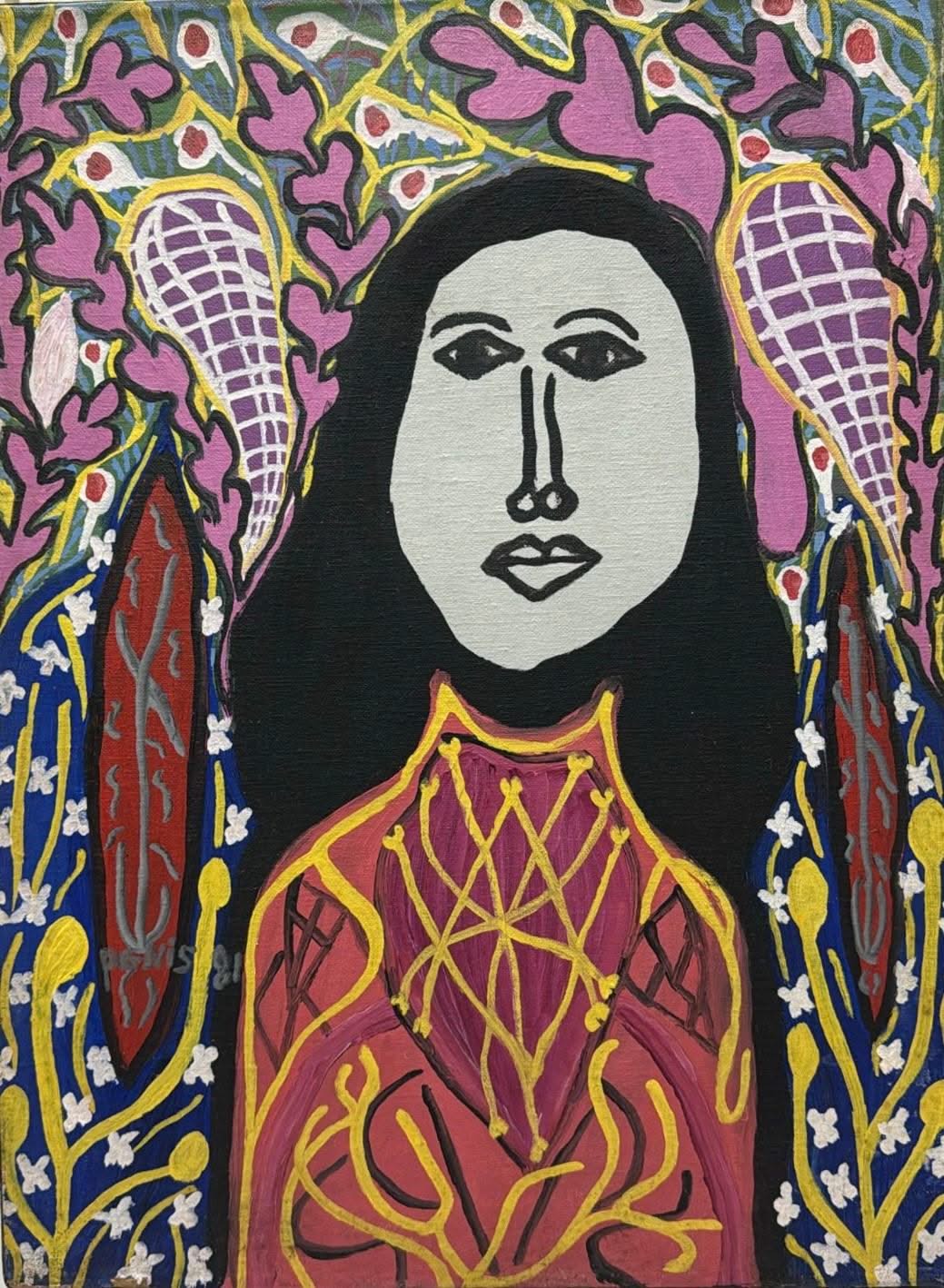 Denis Smith 24"x18" Lady in Red 1981 Acrylic on Canvas Painting #2GN-HA