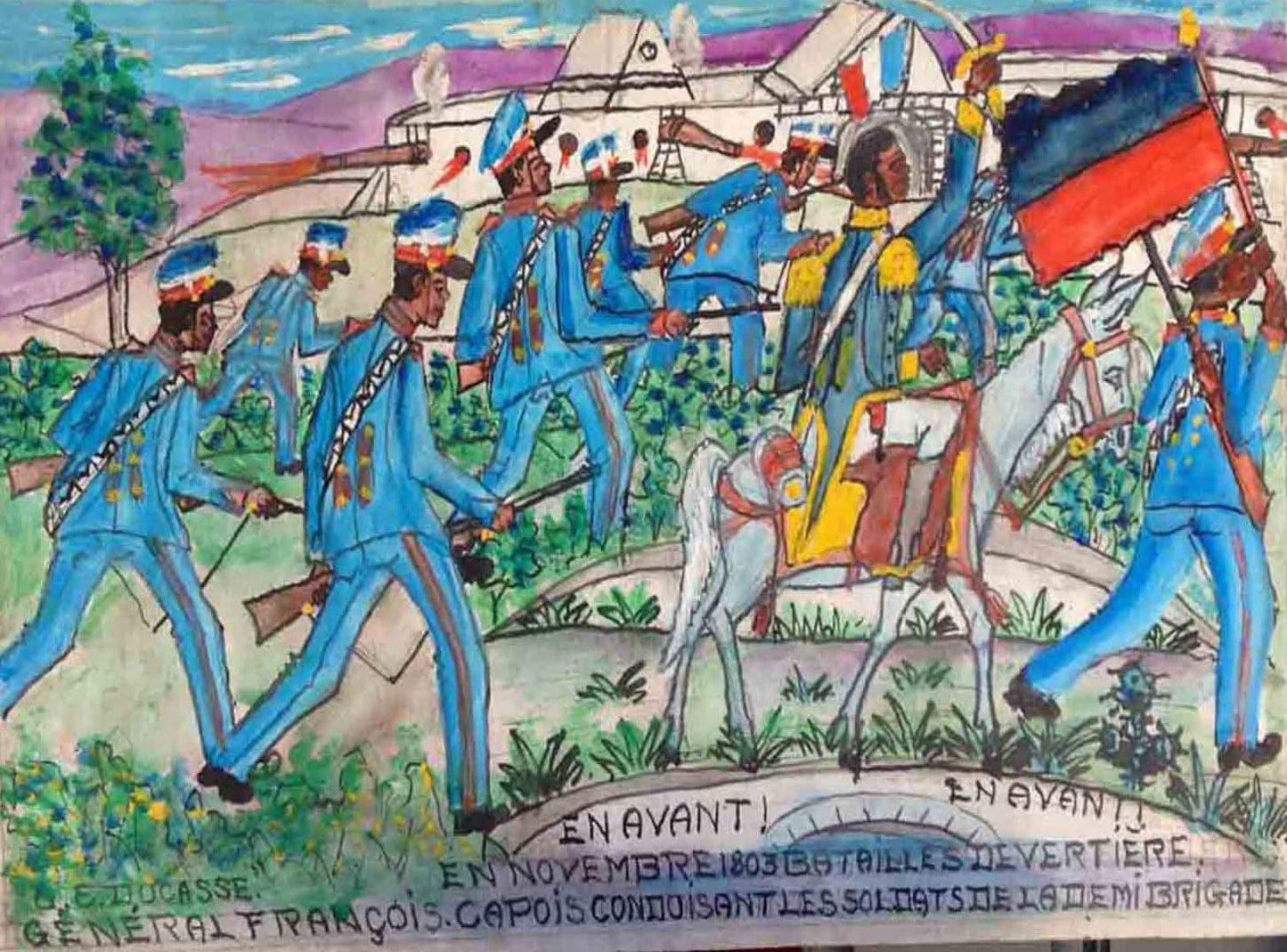 Gervais Emmanuel Ducasse (1903-1988) 24"x16" 1977 "Bataille de Vertieres" Oil on Board #17MFN