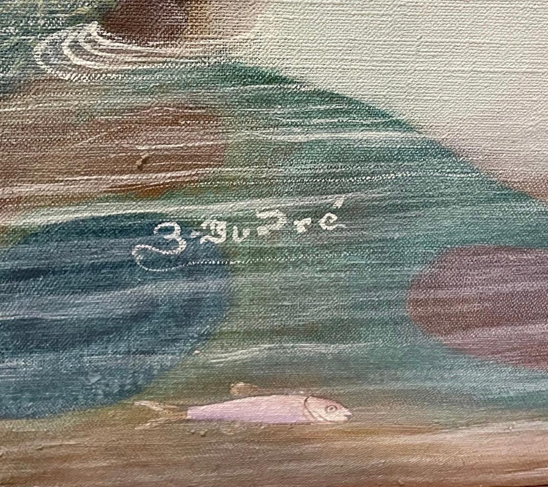 Dupré 40"x30" Tropical Landscape with Flamingos c2000 Oil on Canvas-Unframed Painting #1SL