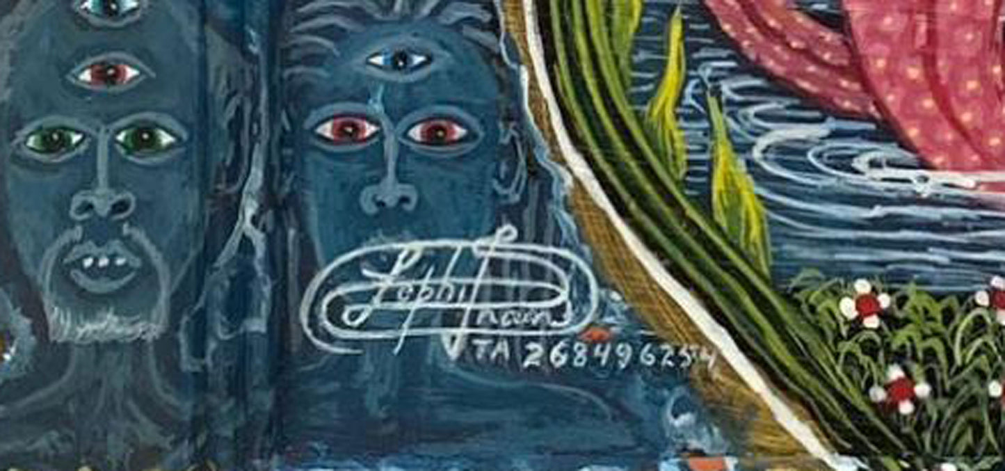 Frantz Zephirin 13"x11" Vodou Mermaid Spirit 2004 Oil on Canvas Encrusted Framed Painting #39JN-HA