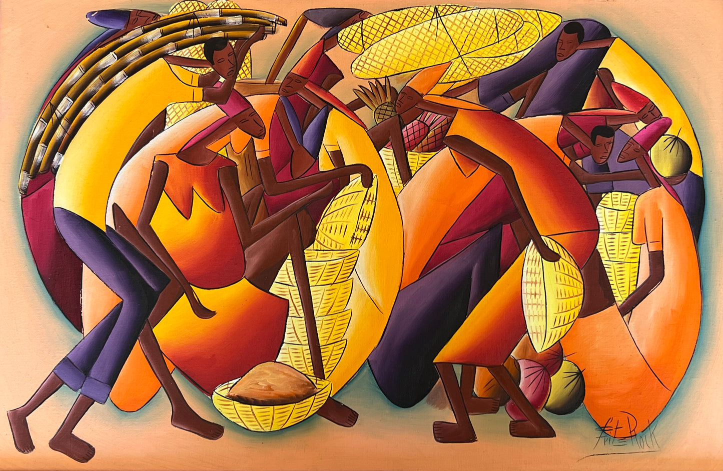 Fritz Rock 16"x24" Yellow Sellers c1970 Oil on Canvas Unframed Painting#1JG