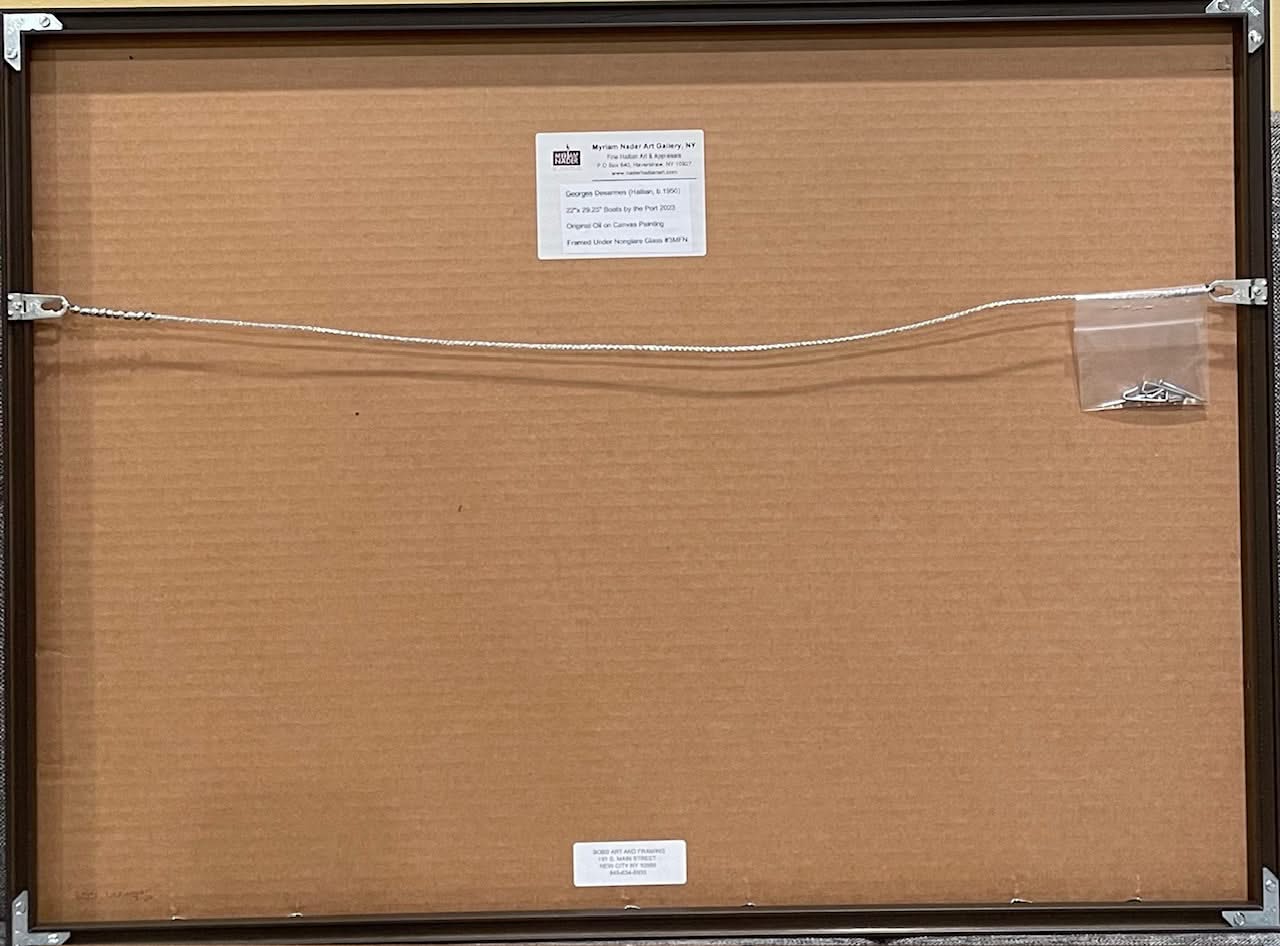 Georges Desarmes 21"x29.25" Boats by the Port 2023 Oil on Canvas Framed Under Nonglare Glass Painting #3MFN