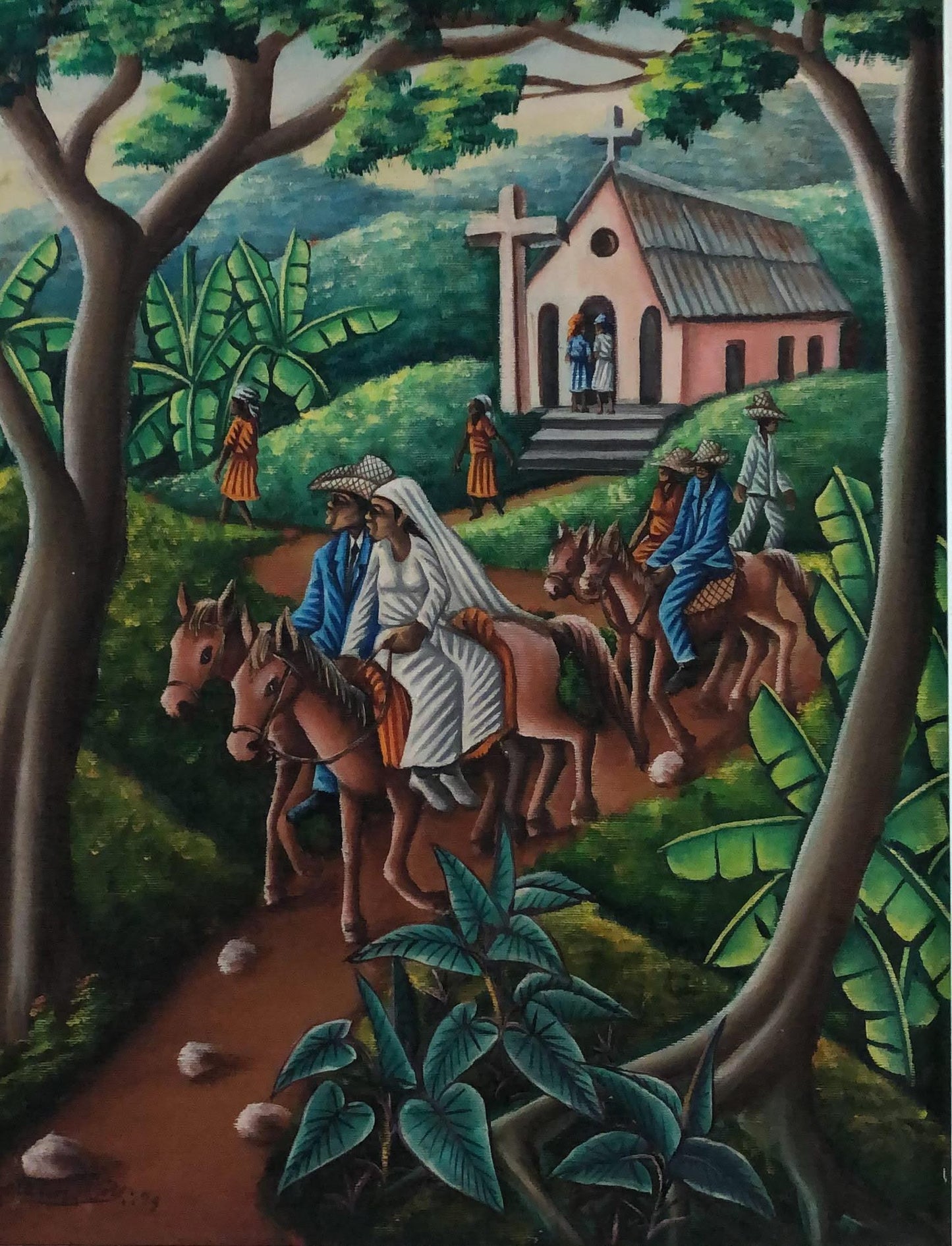 Gerard Valcin (1925-1988) 20"x16" The Wedding c1960 Oil on Canvas Painting #1YN