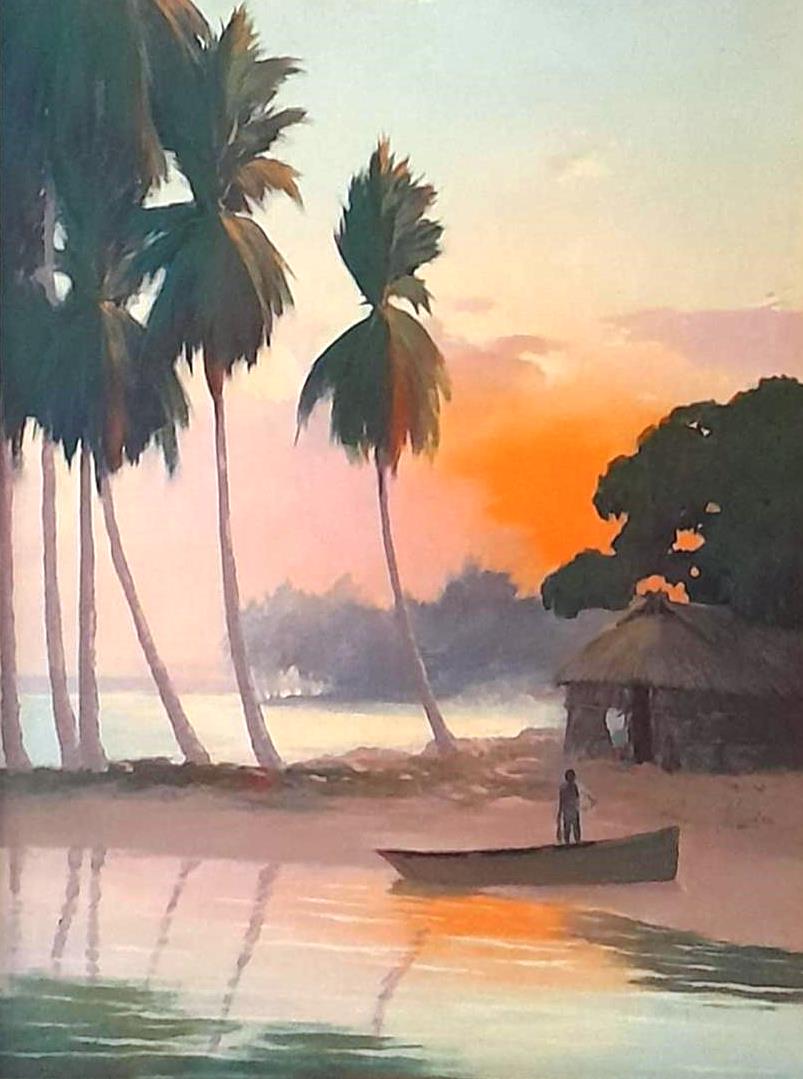Juan Plutarco Andujar (1931-1995) 40"x30" Atardecer/Sunset c1990 Acrylic on Canvas Unframed Painting #26FN