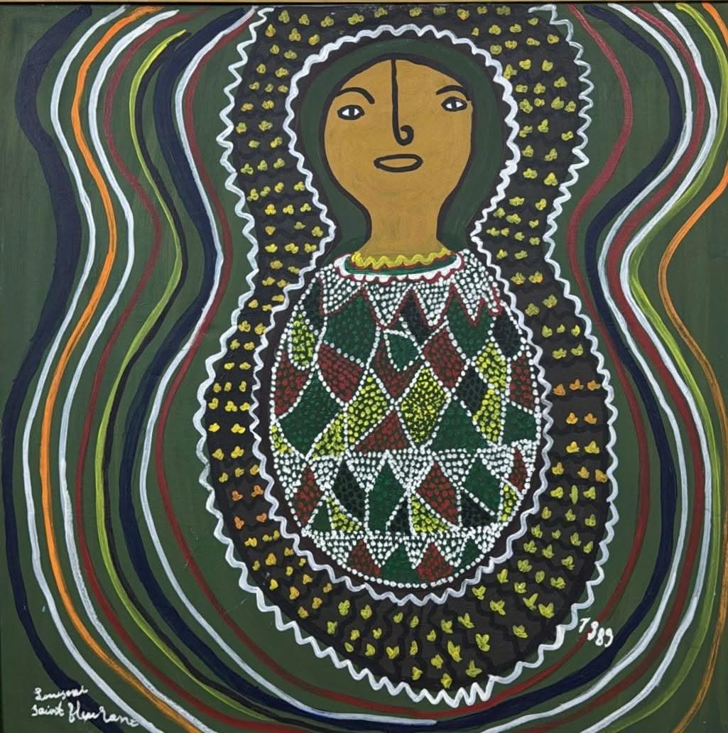 Louisane Saint Fleurant (Haitian, 1924-2005) 24"x24" Green Female Spirit 1984 Acrylic on Canvas Unframed Painting #8GN-HA