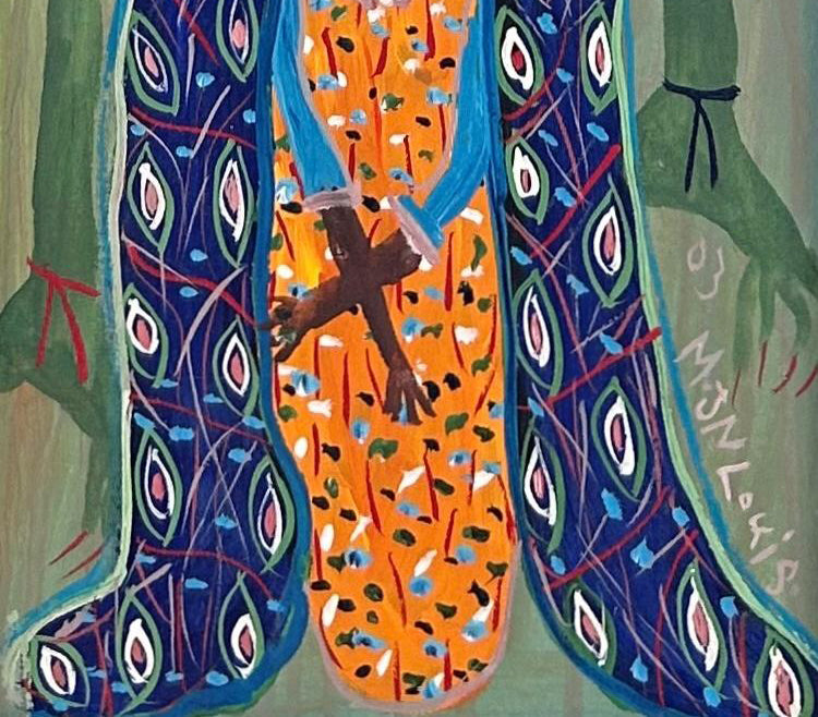 Maxan Jean Louis 40"x10" Hierarchical Spirits 2003 Acrylic on Canvas Unframed Painting #2AK