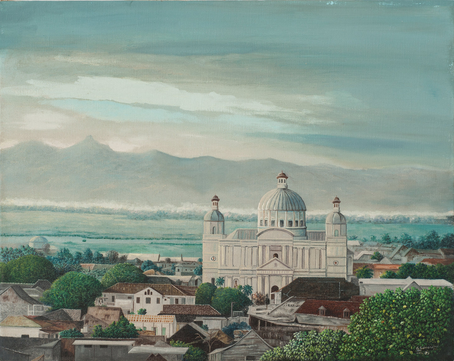 Galland Semerand (1953-2019) 16"x20" The Cathedral of Port-au-Prince 1983 Oil on Canvas Unframed Painting #18-3-95GN-HA-Family Collection of Marie & Georges S. Nader