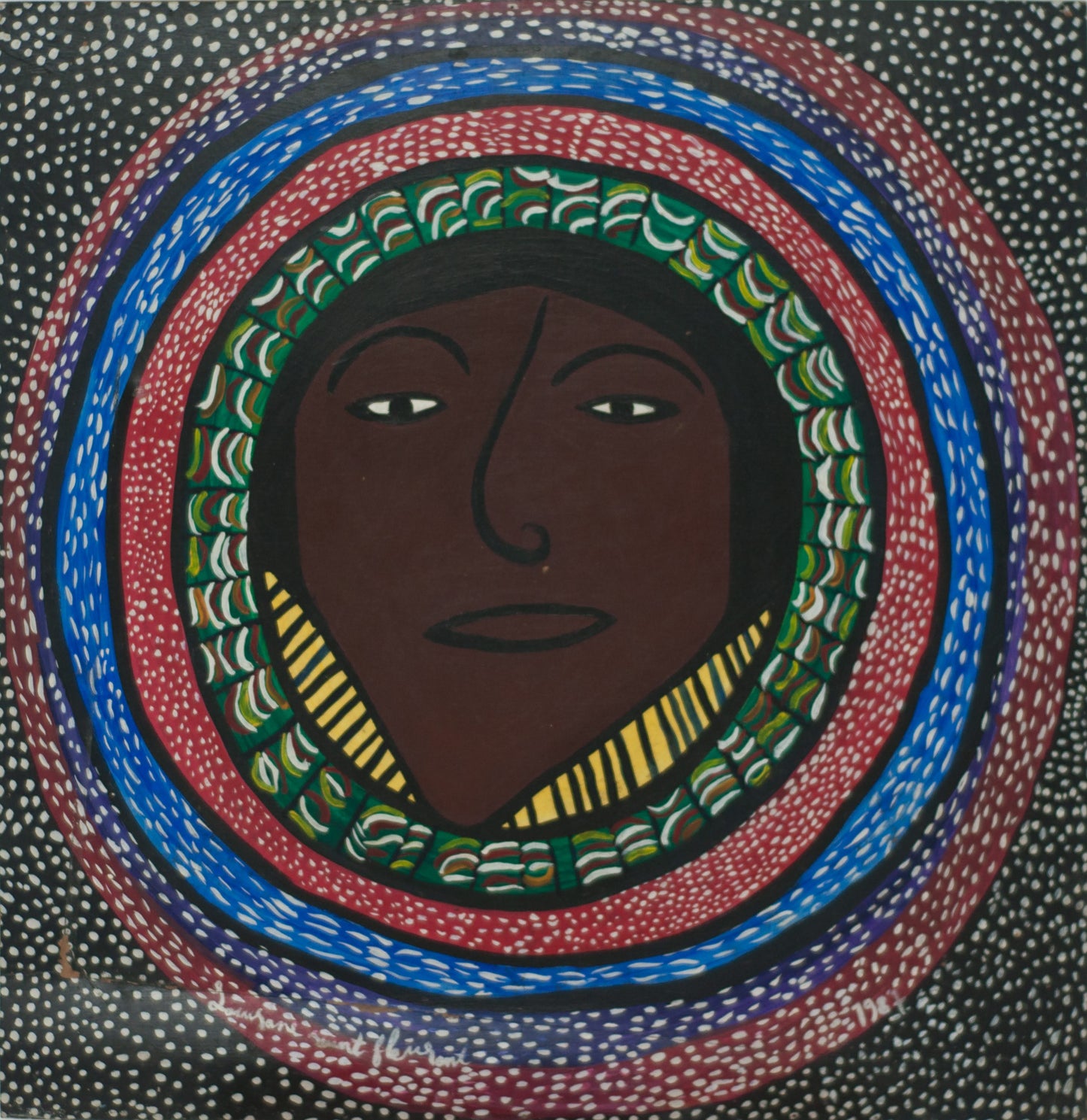 Louisane Saint Fleurant (Haitian, 1924-2005) 24"x23" Black Spirit Face 1988 Acrylic on Board Unframed Painting #15-3-96GSN-HA-Fondation Marie & Georges S. Nader