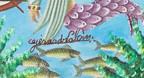 Gerard Valcin (1925-1988) 35"x24" Vodou Procession c1980 Oil on Canvas Framed Painting #13SS