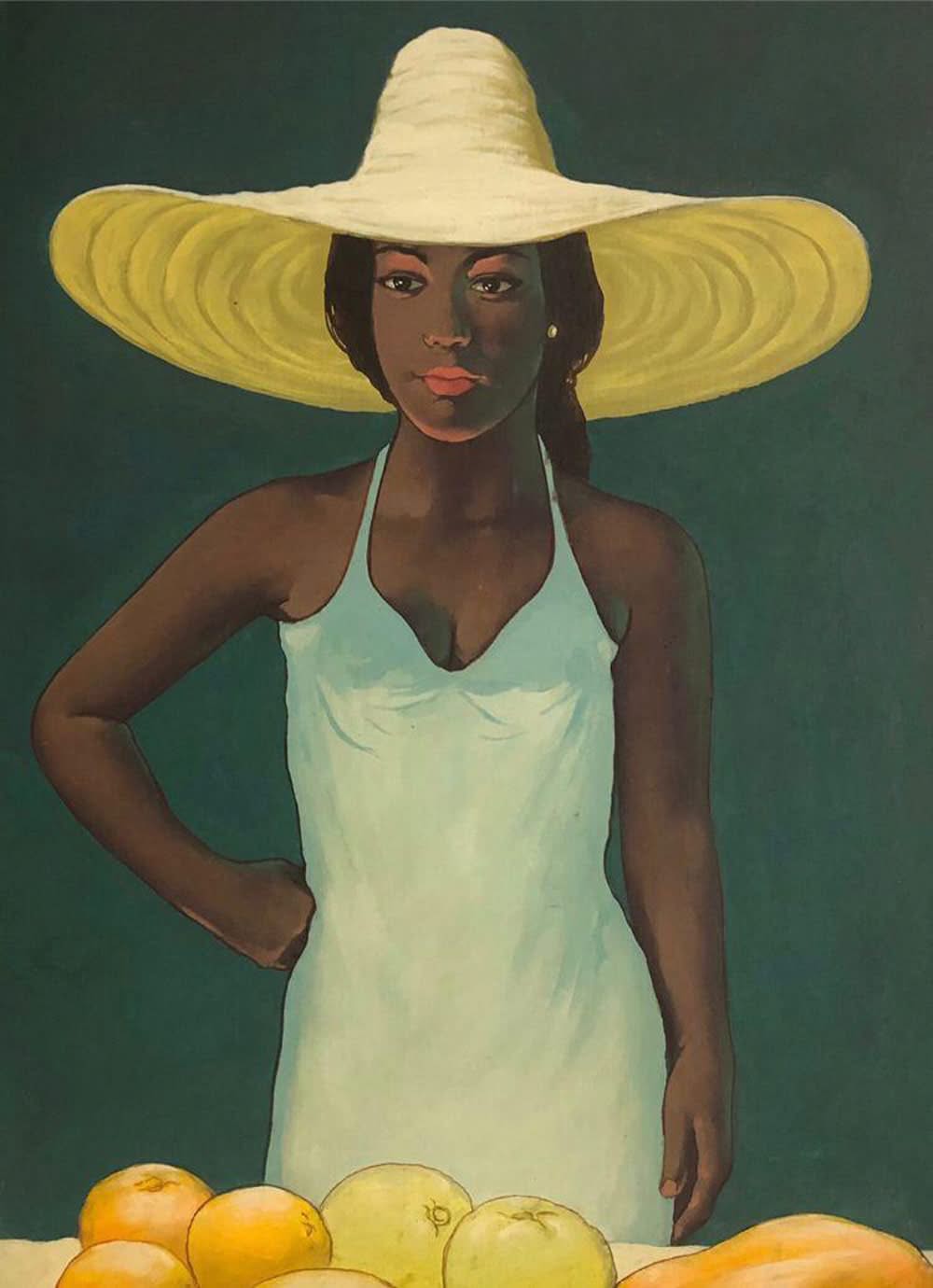 Juan Plutarco Andujar (1931-1995) 36"x24" Elegant Orange Seller Oil On Canvas Painting #15FN