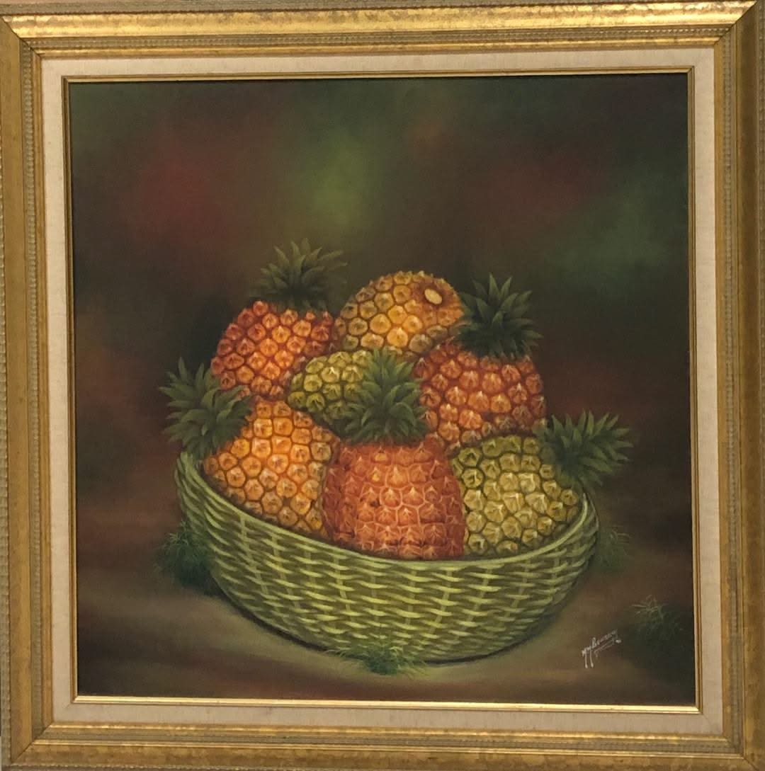 Benson Myrtil 26"x26" Still Life/ Pineapples 1992 Acrylic on Canvas Framed#1FC