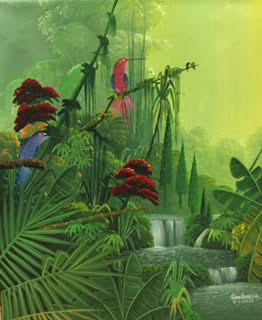 Albott Bonhomme 20"x16" Un oiseau rouge avec des ailes bleues 2014 Acrylique sur toile #5MFN