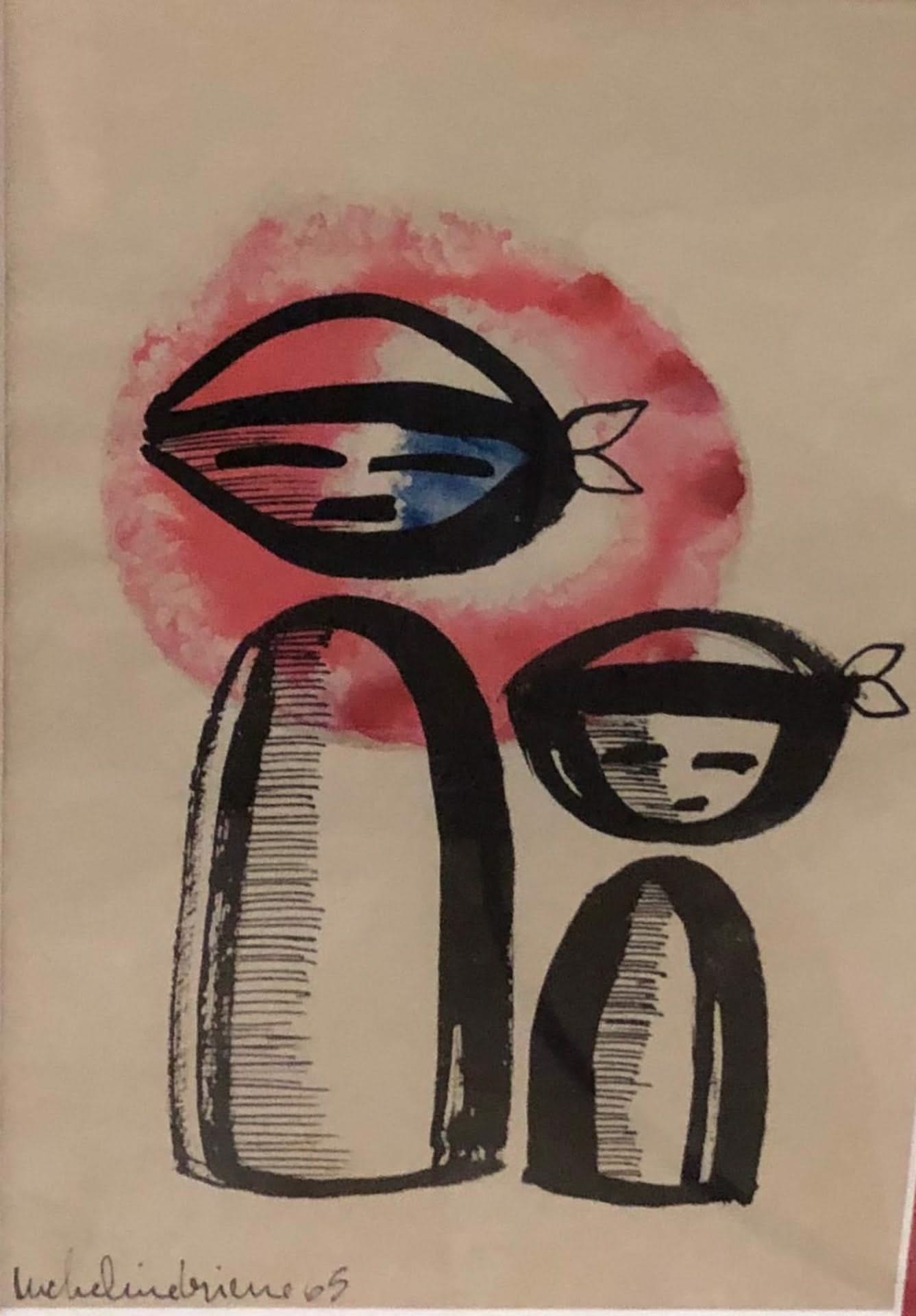 Micheline Brierre 7.50"x7.50" Father & Son 2005 Watercolor on Paper-Framed Under #1GSN-NY