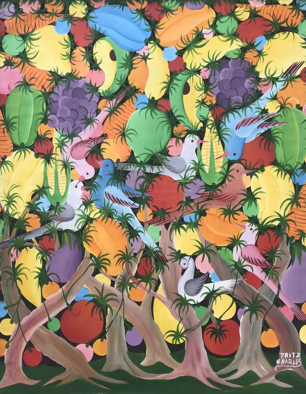 Fritz Charles 24"x30" Birds Oil on Canvas c1980 #3JN-NY