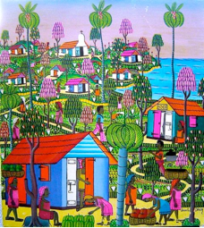 Jean L. Desir 20"x16" Village Scene Oil on Canvas #4-2-95MFN