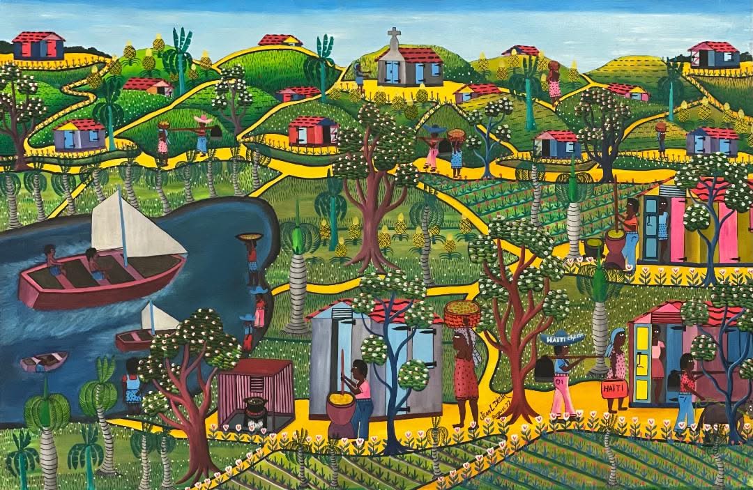 Jean L. Desir 24"x36" Village Scene C1980 Oil on Canvas #1-2-95MFN