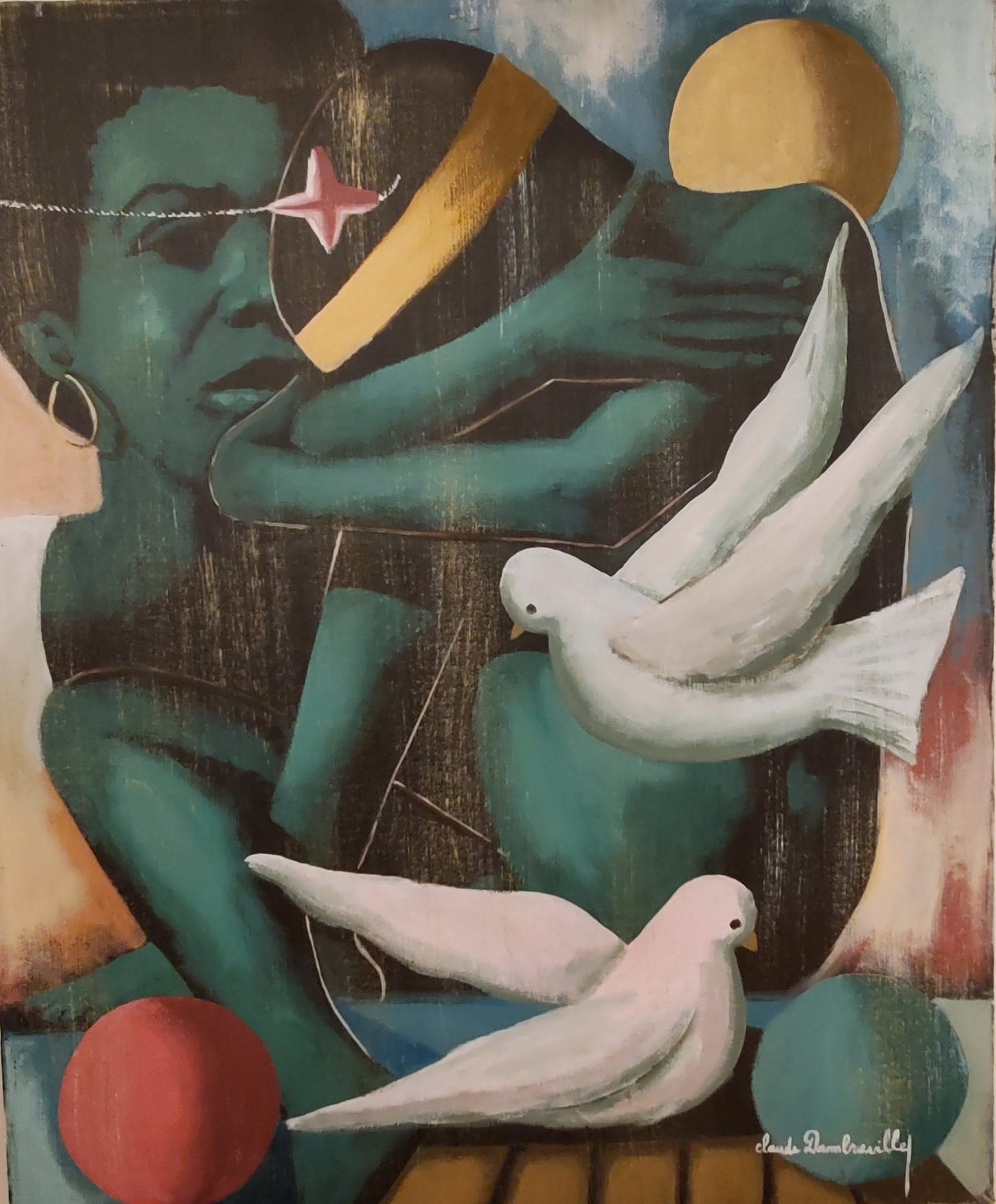 Claude Dambreville (1934-2021) 24"x20" Dove Cry c1990 Acrylic on Canvas Unframed Painting #1MF
