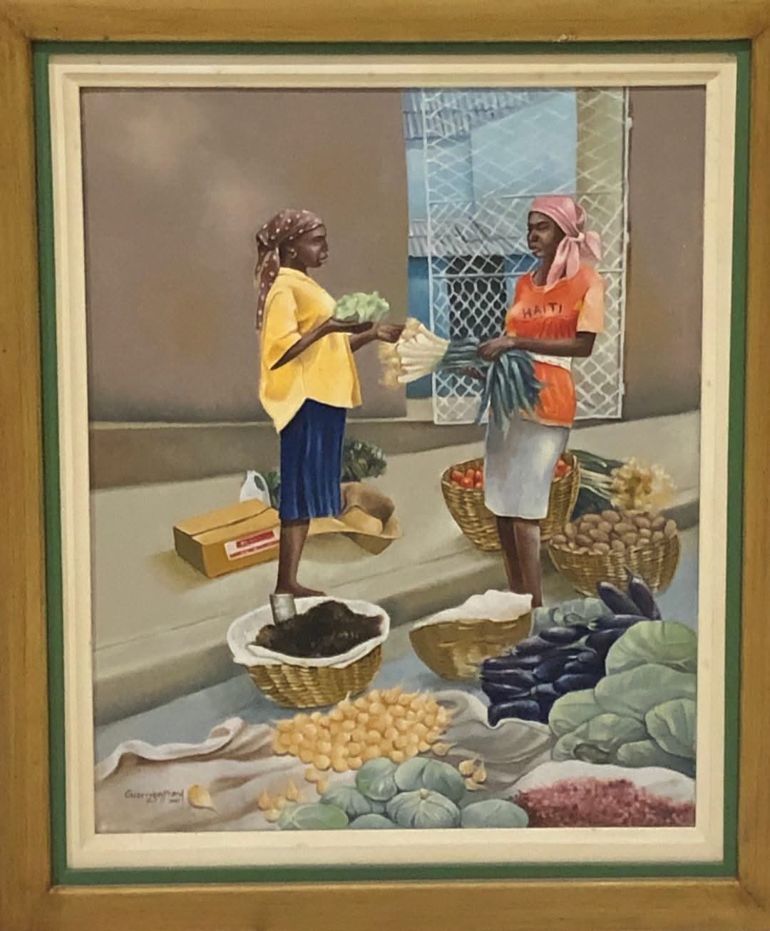 Guarrybe Geffrard 20"x16" Bargaining 1997 Acrylic on Canvas Framed#1FC