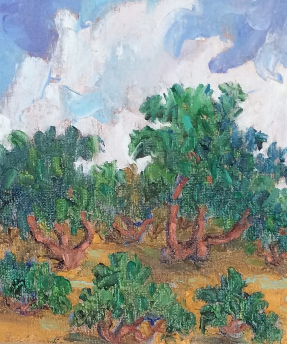 Eric Girault 7.5"x7.5" 2001 " Peach Field" Oil on Board #5EG