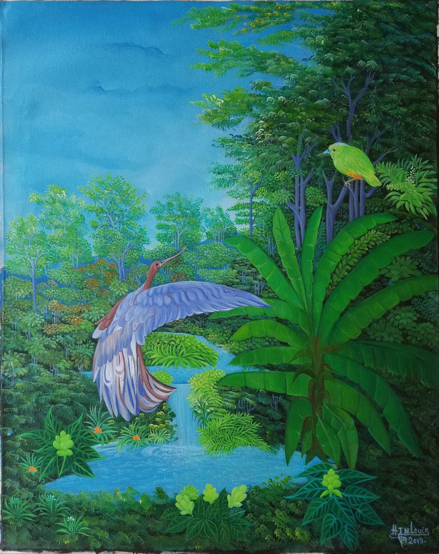 Henri Jn-Louis 30"x24" The Flying Big Bird 2019 Oil on Canvas #2JN-HA