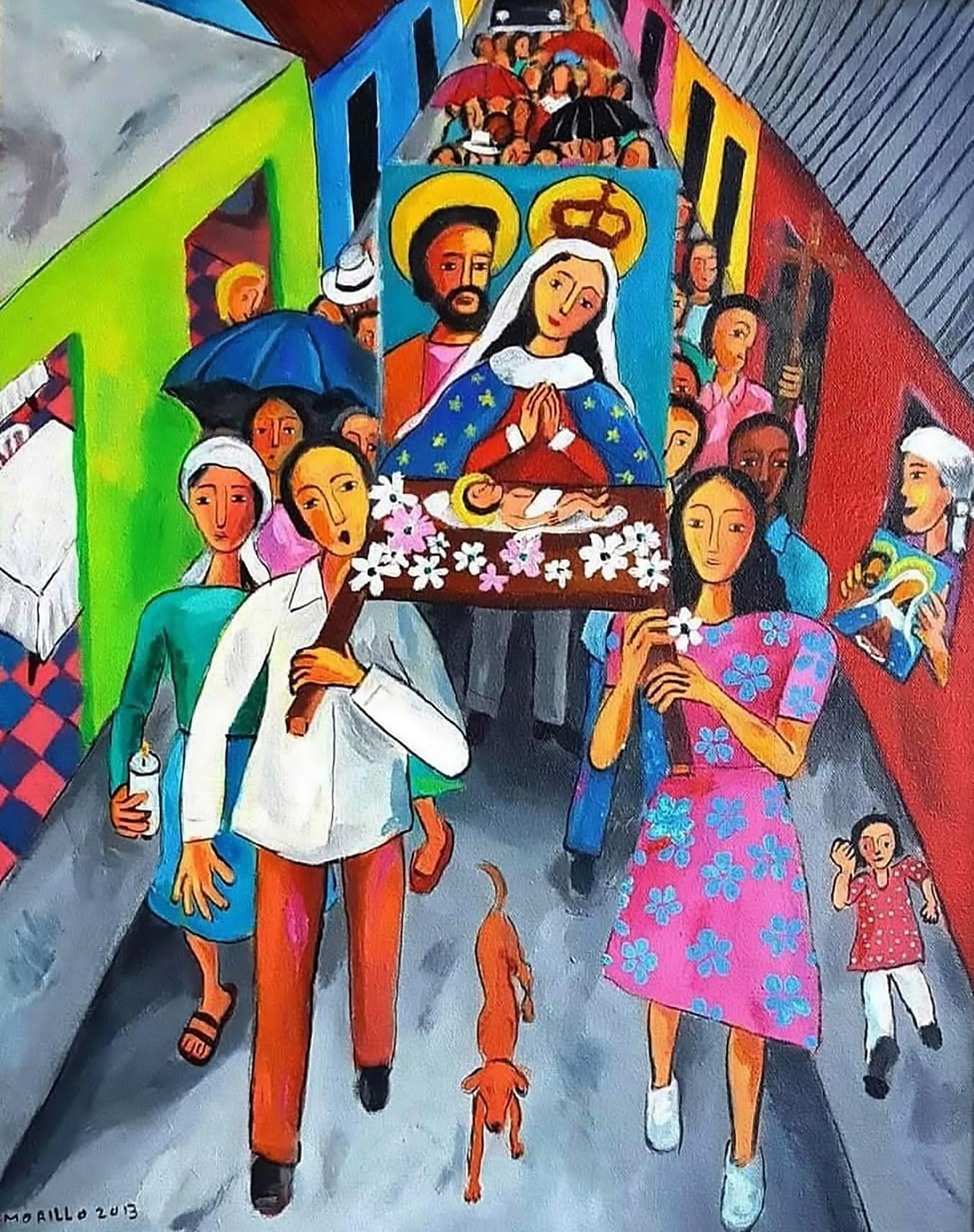 Jose Morillo 16"x20" The Procession 2013 Acrylic on Canvas #3JM-DR