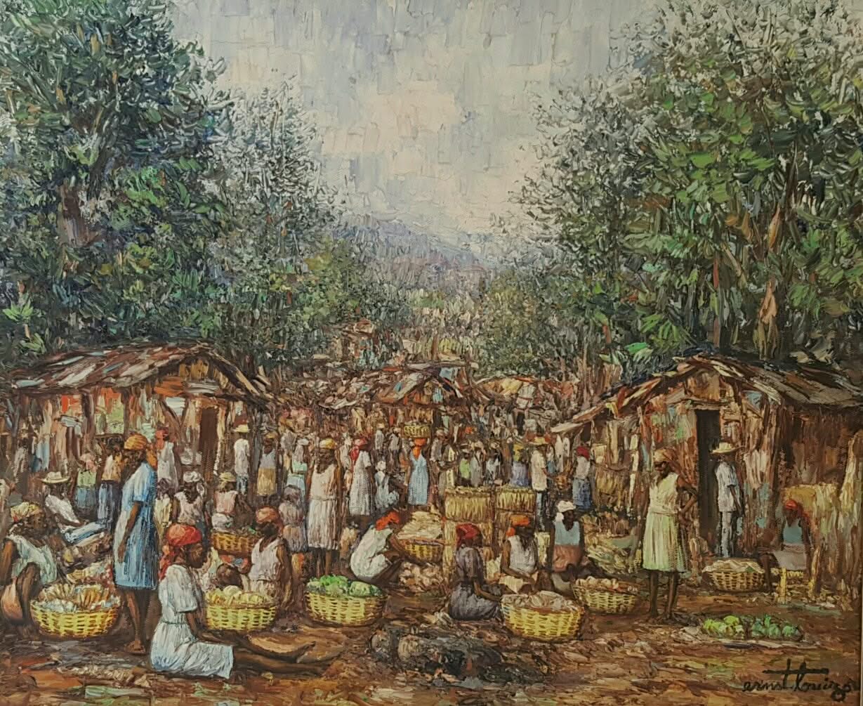Ernst Louizor (1938-2011) 20x24" Market Scene c1970 Oil on Canvas #1JN-HA
