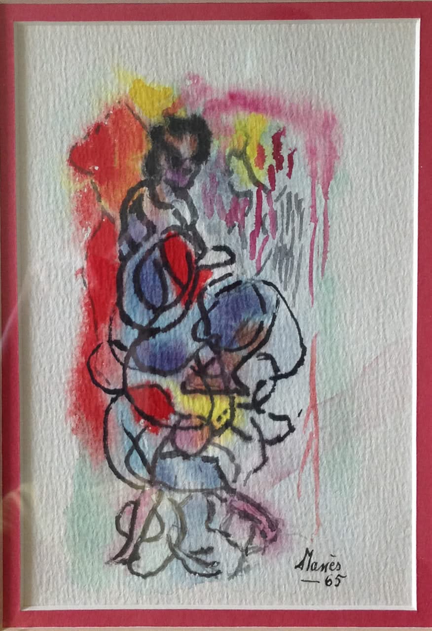 Manes Descollines (1936-1985) 7.5"x 5.5" Watercolor on Paper Collector's Item 1965 #2GSN-MIA