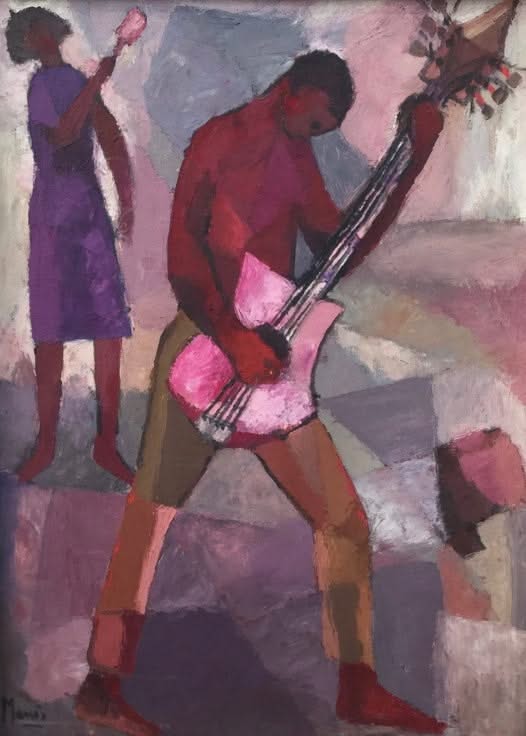 Manes Descollines (1936-1985) 30"x22" The Musicians 1970 Acrylic on Canvas #3GSN-NY
