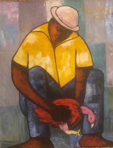 Manes Descollines (1936-1985) 22"x18.5" Before The Fight Acrylic on Canvas #2BA