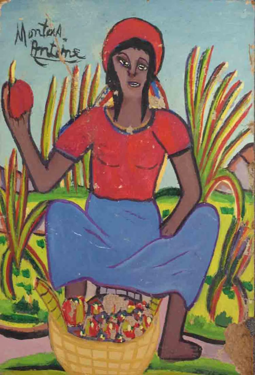 Montas Antoine (1926-1988) 10"x8"- Tomatoes Seller Oil On Board#00014-HA