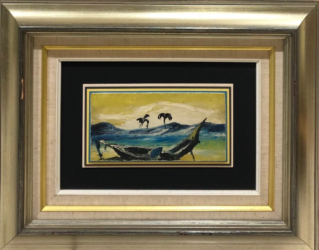Charles Obas (1927-1969) 4"x8" Shipwreck c1960 Oil on Board Framed#1FC
