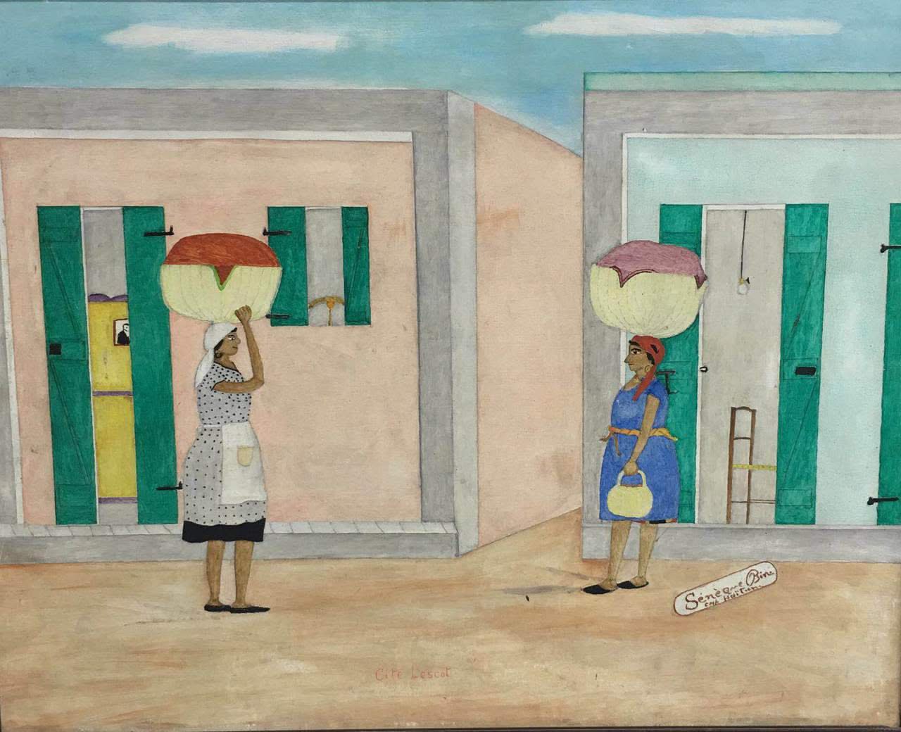 Seneque Obin (1893-1977) 16"x20" Cite Lescot Oil on Masonite #JH-HA