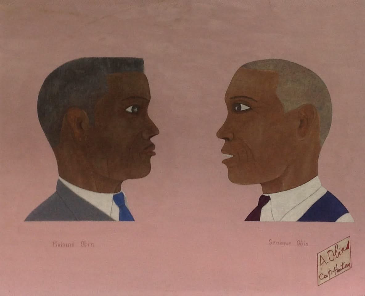 Antoine Obin (1929-1992) 16"x20" Philome and Antoine 1981 Oil on Masonite #26-3-96GN-HA