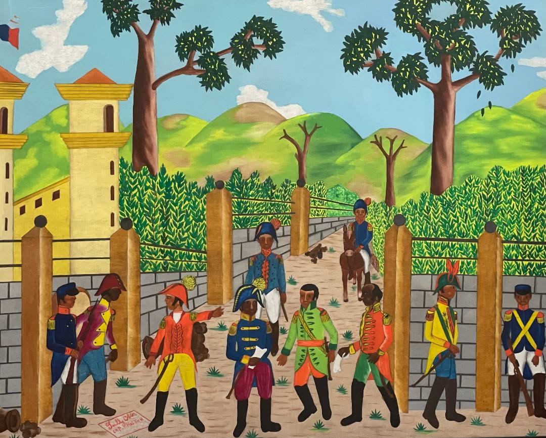 Sully Obin The Army 1973, Myriam F. Nader Private Collection, original Haitian painting