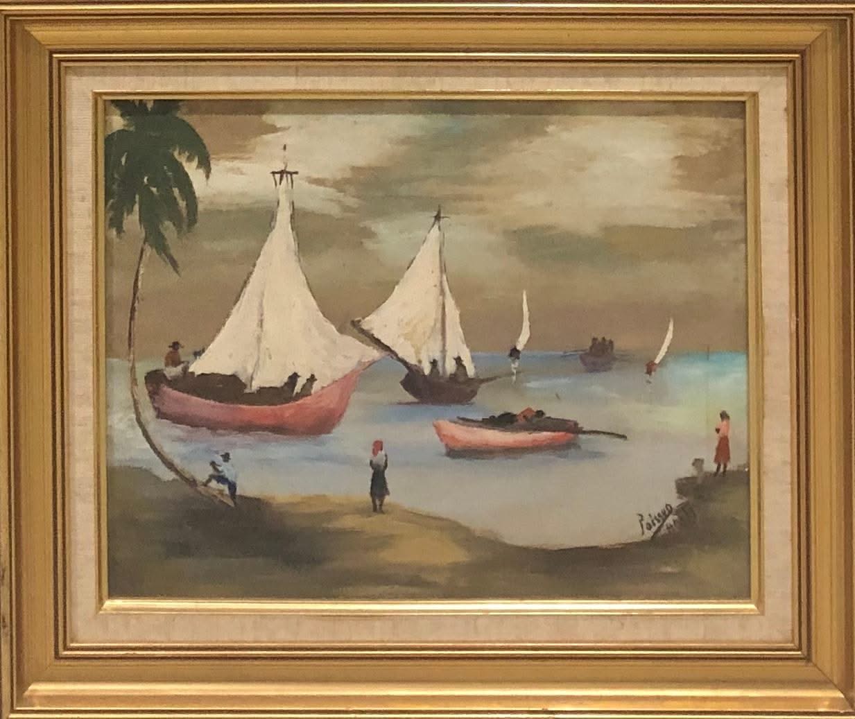 Louverture Poisson (1914-1985) 12"x16" Marine c1970 Oil on Canvas Framed #1FC