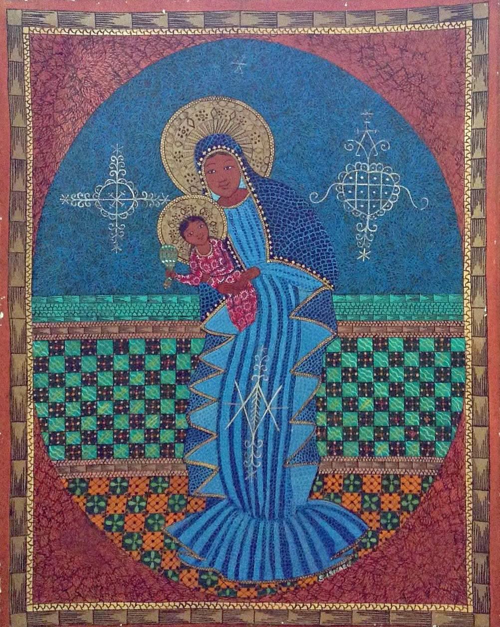 Ismael Saincilus (1940-2000) Huile mère et enfant sur toile 20"x16" #2-2-95MFN