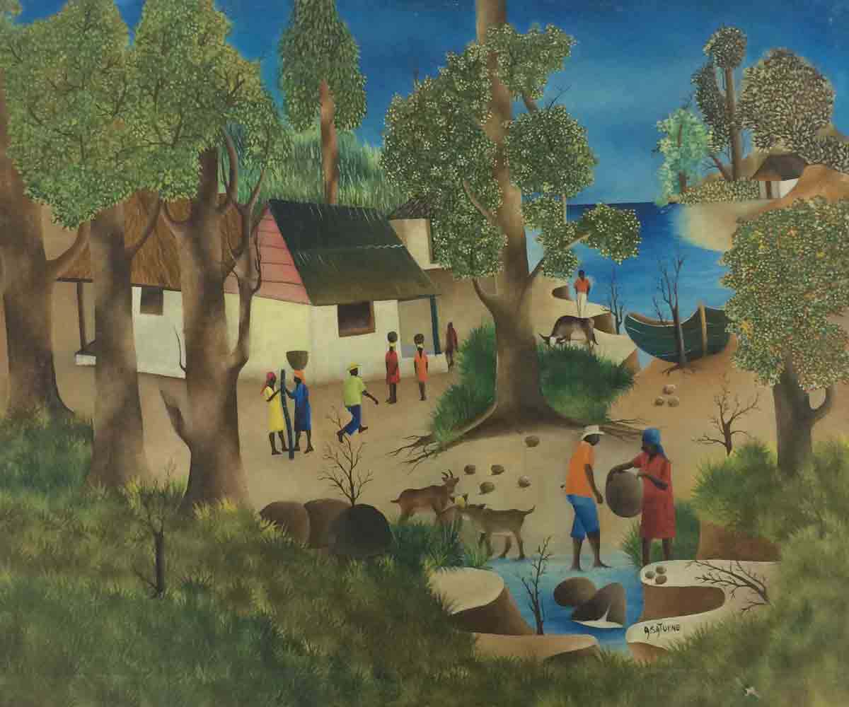 Andre Saturne (1927-1983) 24"x30" By the Water c1970's Oil #8-3-96GSN-HA