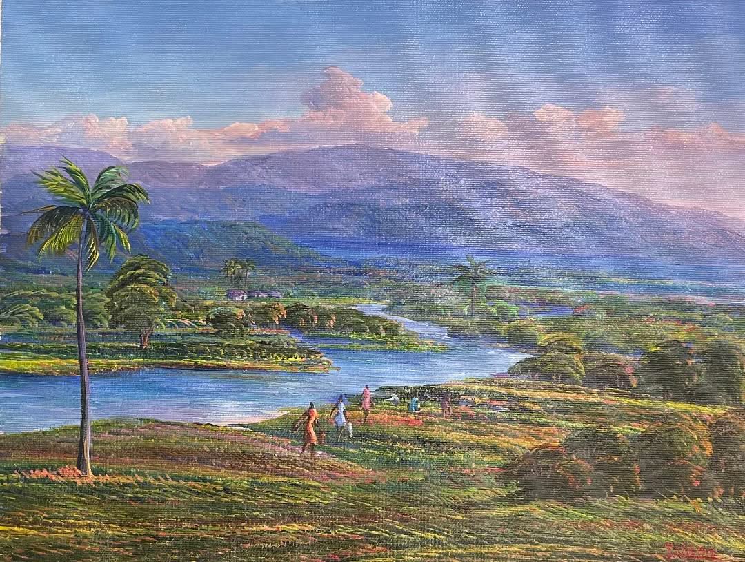 Jean Adrien Seide 12"x16" Busy Women By The Water & Fields 2022 Acrylic on Canvas #14MFN