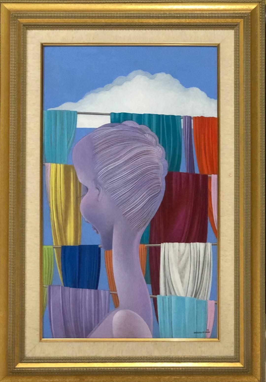 Bernard Sejourne (1947-1994) 30"x18" Lady with Fabrics 1994 Acrylic On Masonite Framed #6FC