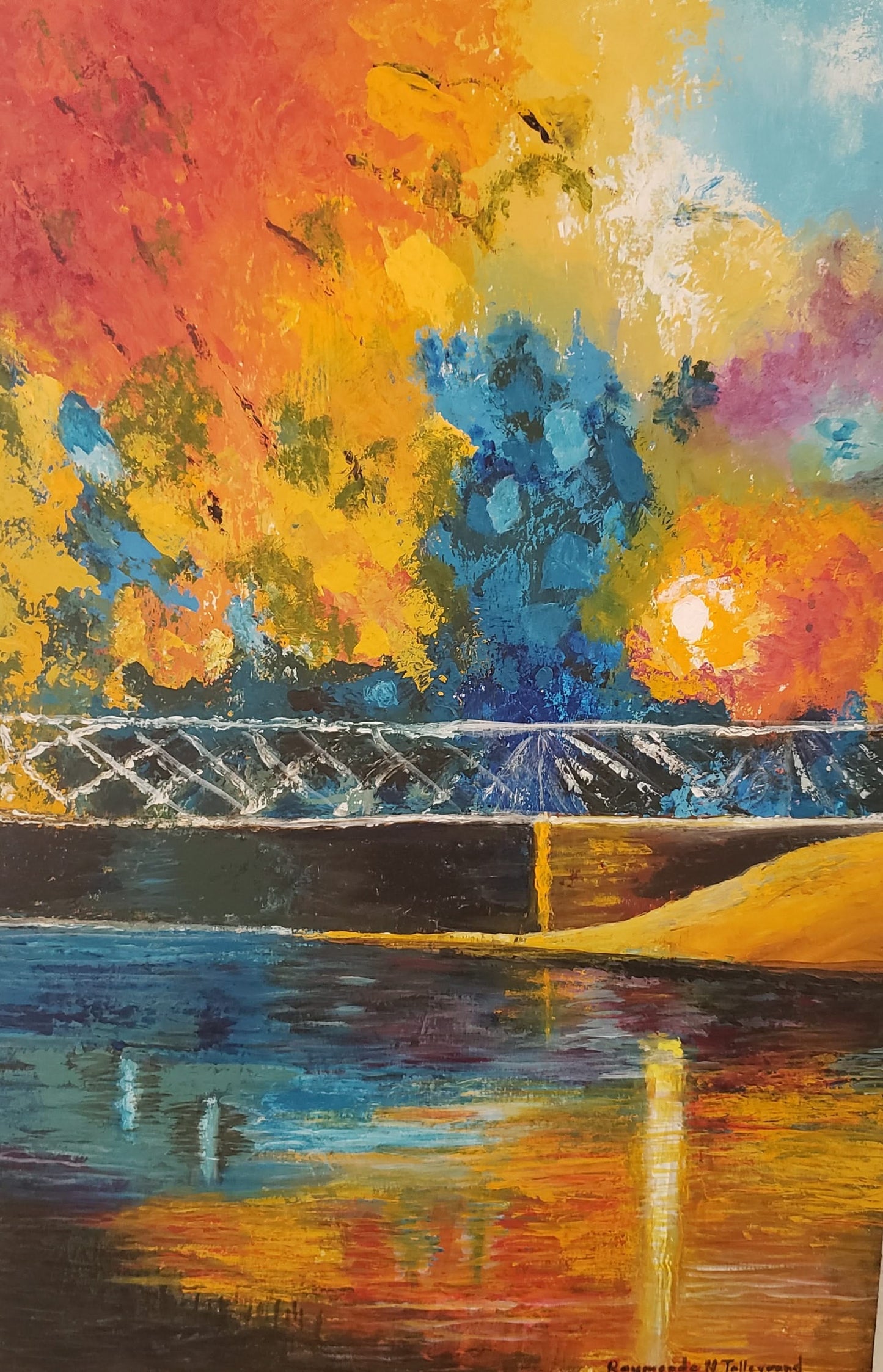 Raymonde Talleyrand 22"x15" Nature in Fire Over Lake Acrylic on Plywood ##27TR