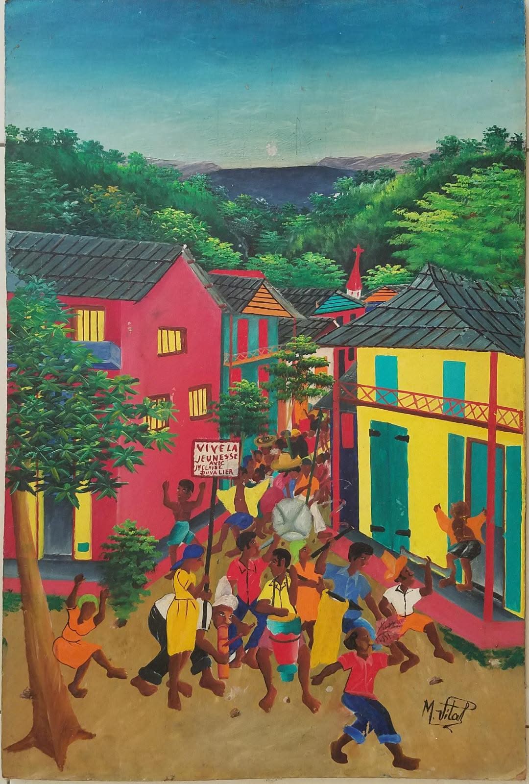 Maurice Vital 24"x16" Rara Carnival 1970 Oil on Board #4JN-HA